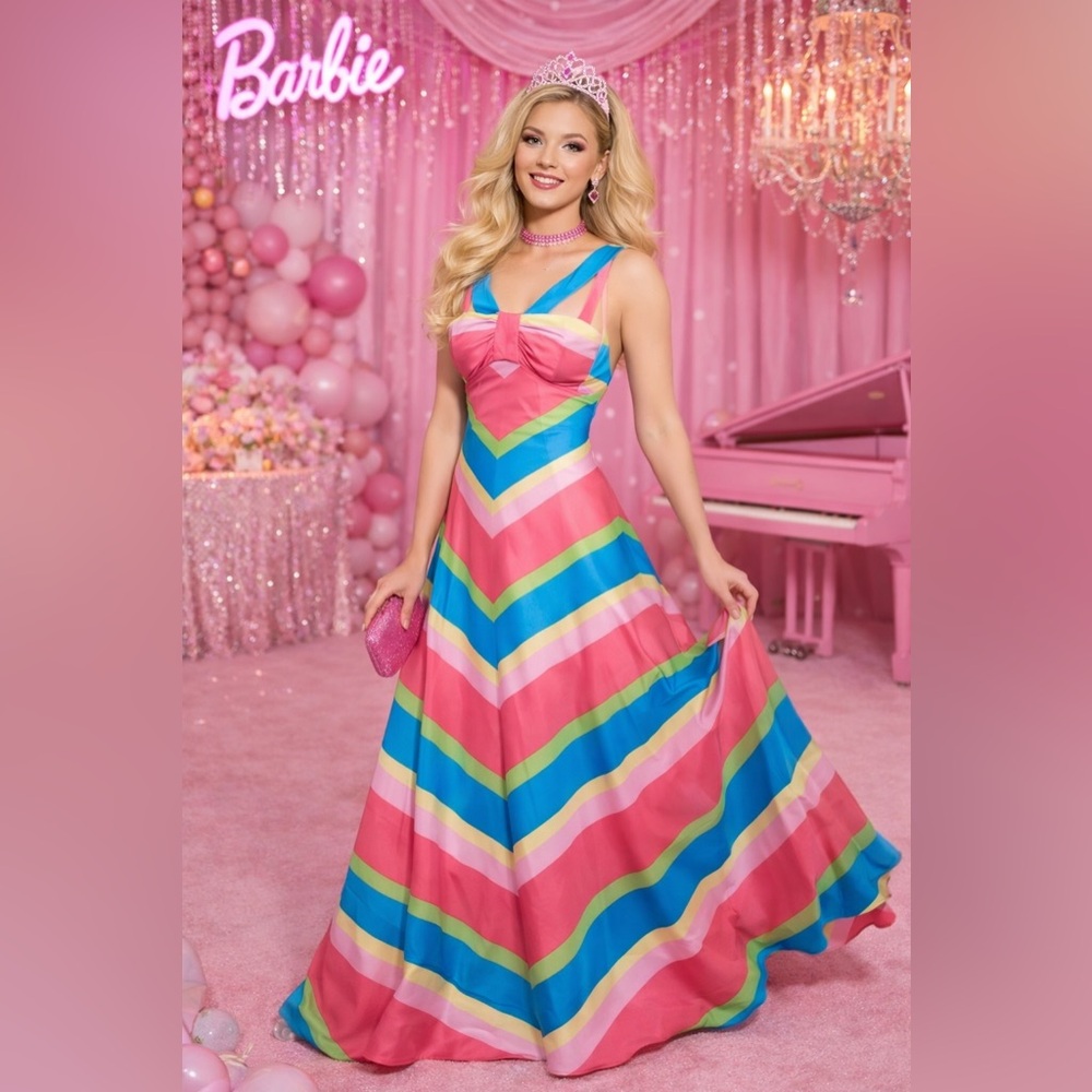 Lilly Pulitzer Melissa Turquoise Stripe Halter Barbie Silk Maxi Dress Size 4